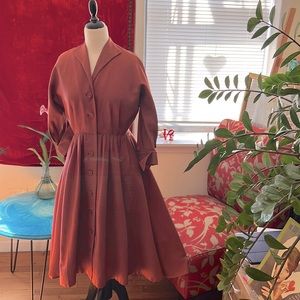 1950s Dresses / Brielle Creation original 1940’s dull skirt Dress – Auburn Red
